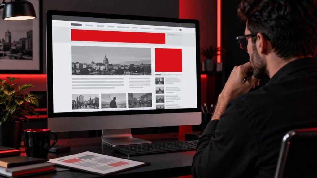 Professionista valuta formati e posizioni dei banner pubblicitari