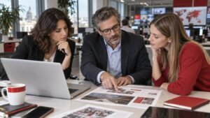 Team editoriale verifica la trasparenza di un contenuto pubblicitario